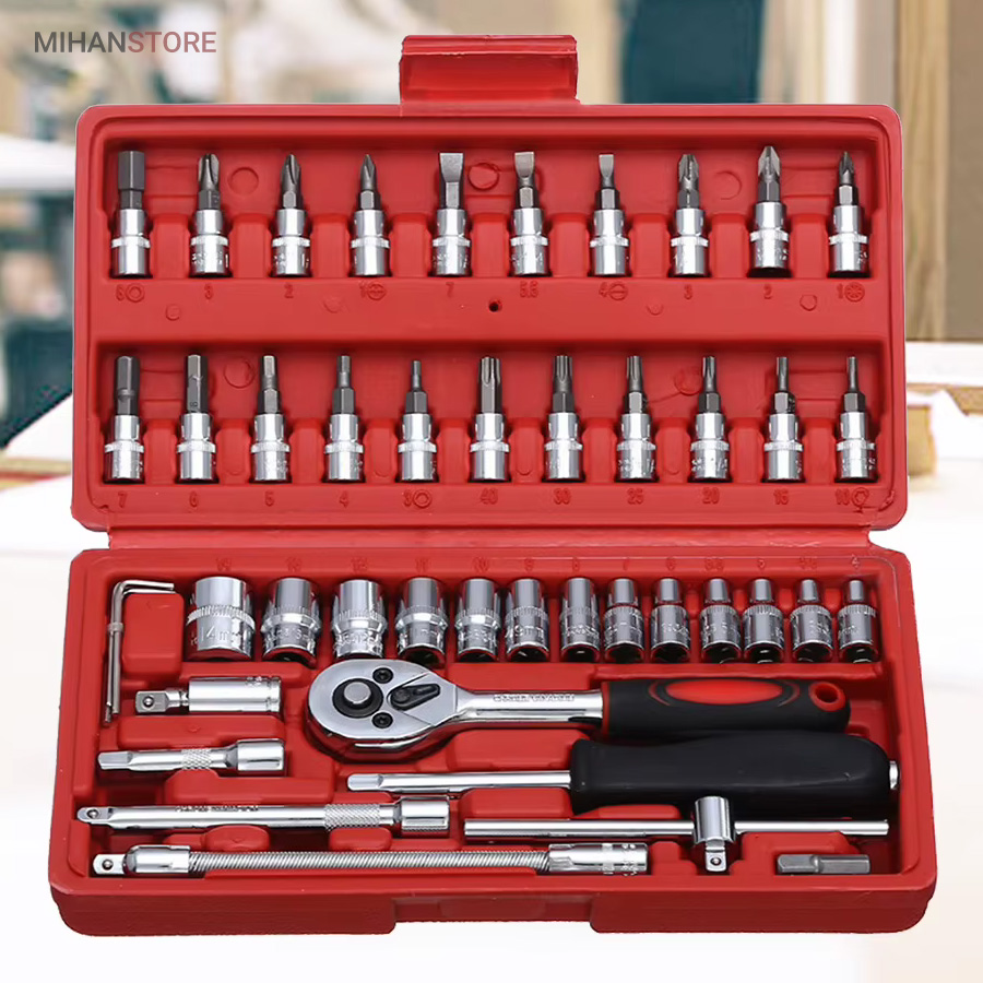 جعبه 46 پارچه آچار و سری بکس و پیچ گوشتی