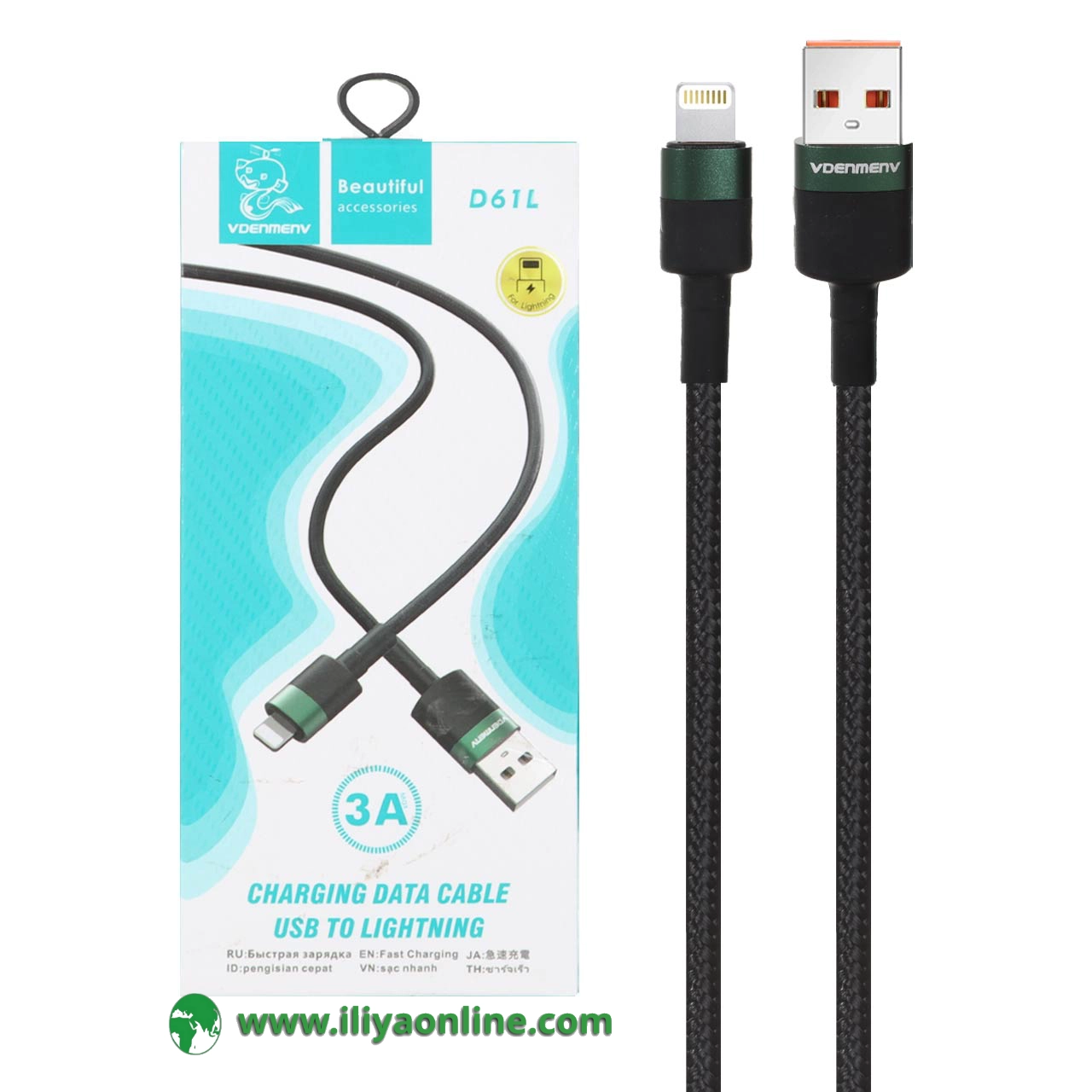 کابل شارژ فست آیفون DENMEN مدل D61L - سبز