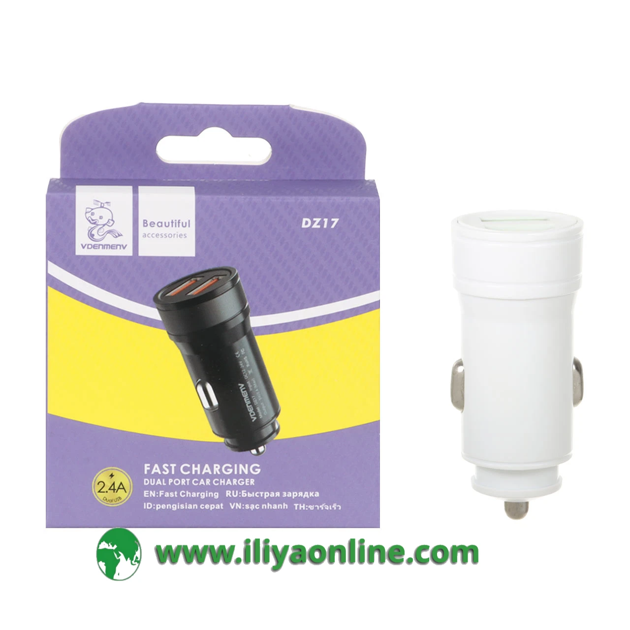 شارژر فندکی 12W فست دو پورت DENMEN مدل DZ17 - سفید